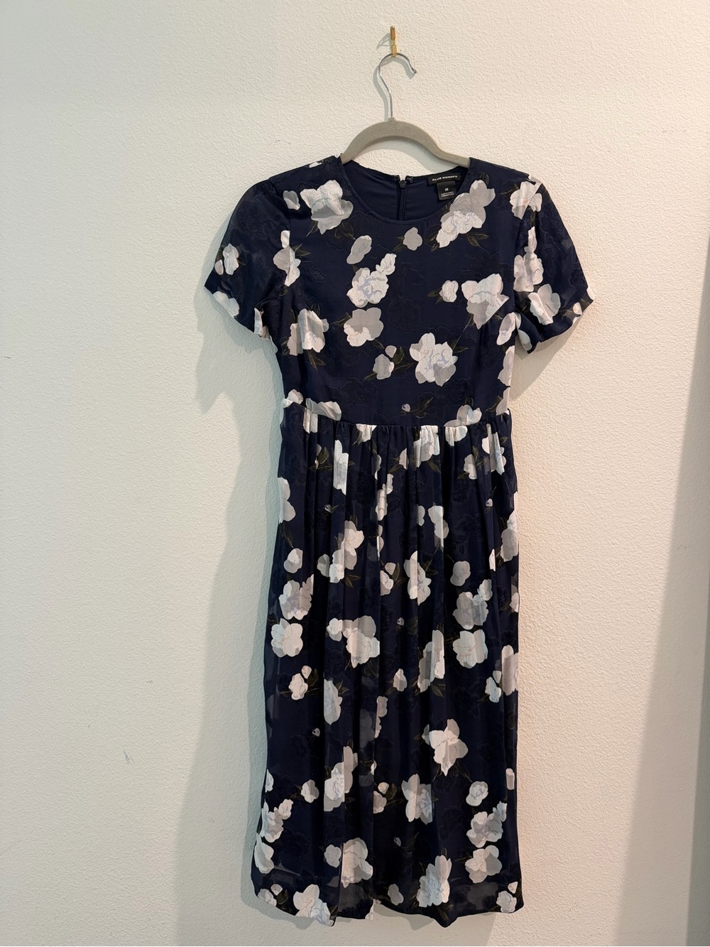 Club Monaco Navy Midi Dress with White Floral Print